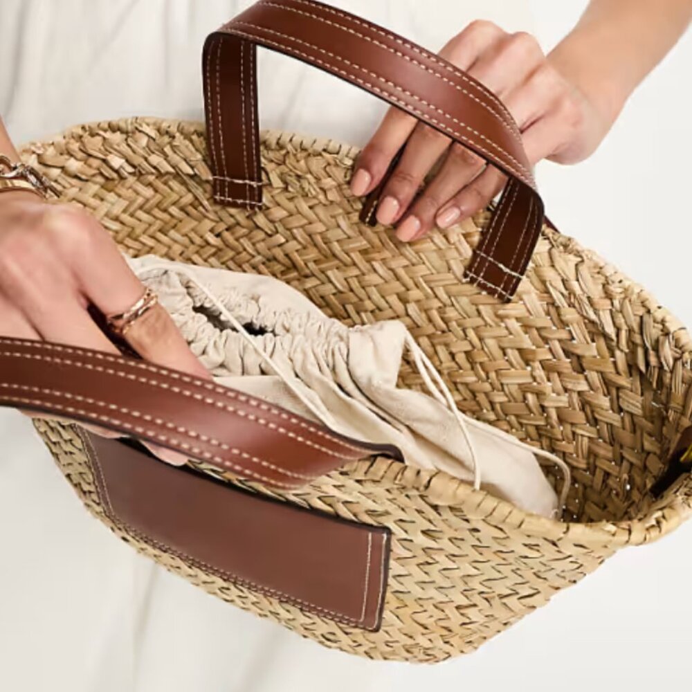 Mango Natural Straw Tote Handbag with Shoulder Strap